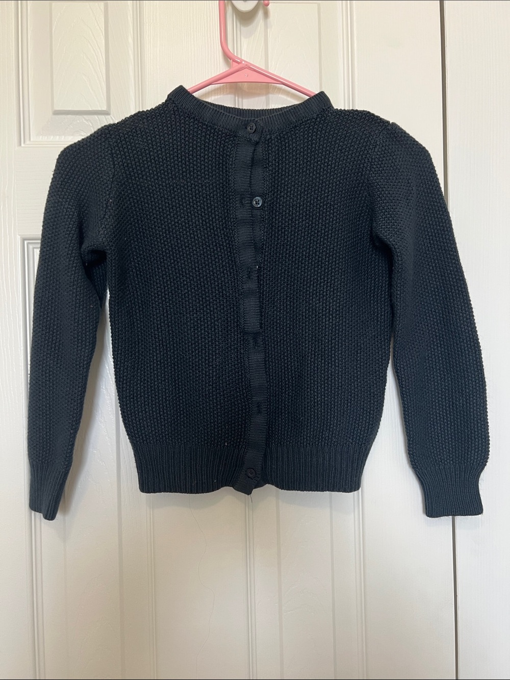 Chaps Black Button-Back Knit Crewneck Cardigan